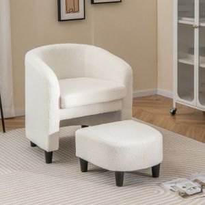 Fauteuil de Salon -RELAX4LIFE- Velours Teddy - Repose-Pieds - Fauteuil Relax avec Pouf - Cadre en Bois Massif - Charge 150KG -Beige