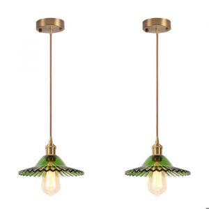 SNOGOLD 2X Suspension Industriel Moderne en Verre Vert E27 Luminaire Rétro Lampe de Plafond Éclairage pour Salon Salle à Manger