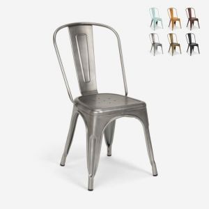 Chaises design industriel vintage en m&eacute;tal shabby chic style Tolix Steel Old Couleur: Silver