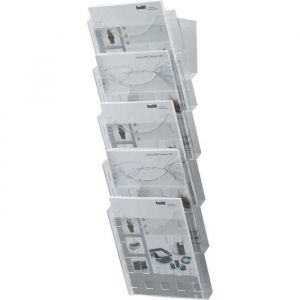 Porte revue mural - HELIT - A4 - Transparent - Kit de 5 - Support mural inclus