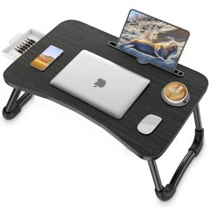 Table de Lit Portable avec Porte Gobelet Bureau Petit déjeuner réglable et Portable pour Lit Canapé Sol 60x40cm