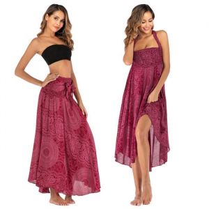 Jupe 2 en 1 Jupe Longue Été Femme Fluide Jupe Boheme Chic Femme Jupe Boheme Femme Jupe Fleurie Femme Plage Jupe  Rouge