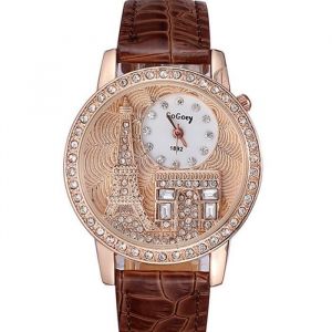 SHARPHY les montres femmes 2016 marque de luxe diamant bracelet brun La Tour Eiffel