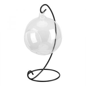 Vase en Verre Suspendu - XVX - Grand Terrarium - Cadre M&eacute;tal - Design Contemporain - Transparent