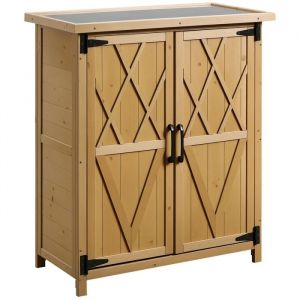 Abri de jardin armoire de jardin - Outsunny - 3 &eacute;tag&egrave;res 2 portes toit en t&ocirc;le galvanis&eacute; bois sapin - 75 x 40 x 90 cm - jaune