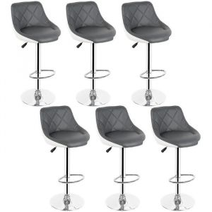Tabouret de Bar réglable Lot de 6 Chaise de bar Pivotant Réglage en Hauteur avec Dossier Rotatif à 360 Degrés Gris et Blanc