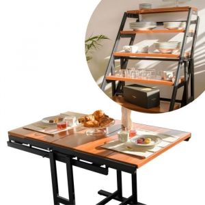 Table modulable (L120 x l78 x H77,5 cm) convertible en Etagère - style industriel - Couleur Merisier