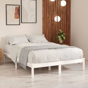 TRU Cadre de Lit pour 140 x 190 cm Lit Simple en Bois de pin massif avec Sommier sans T&ecirc;te de lit 195.5 x 145.5 x 31 cm Blanc
