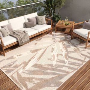 TAPISO Patio Tapis de Terrasse Cuisine Chambre Int&eacute;rieur Ext&eacute;rieur Moderne Cr&egrave;me Marron Gris R&eacute;sistant Sisal 200x300 cm