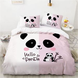 Housse de Couette Panda G&eacute;antParure de Lit EnfantDoux et ConfortableHousse Couette 200x200 Fille avec 2 Taie doreiller 65x65cm