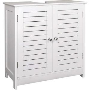 EUGAD Meuble sous lavabo armoire de rangement pour salle de bain avec 2 portes &agrave; persienne 60x30x60cm Blanc