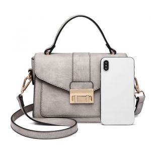 Miss Lulu Sac &agrave; Bandouli&egrave;re pour Femme 22x9.5x16cm Petit Sac &agrave; Main En Cuir Pu Sac &agrave; Rabat Petit Sac Bandouli&egrave;re Sac &Eacute;l&eacute;gant Gris