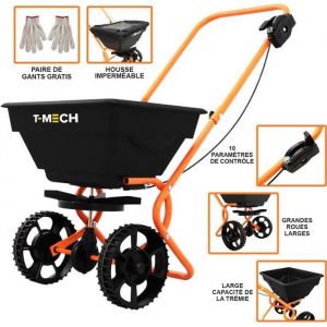 Epandeur Rotatif &agrave; Pousser Gazon 25KG Pelouse Contr&ocirc;le D&eacute;bit Housse Imperm&eacute;able Paire de Gants Engrais