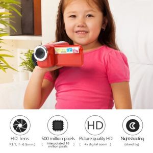 Caméscope numérique - SALALIS - Rouge - 16X HD - Écran LCD TFT 2 pouces - Pour enfants à partir de 3 ans