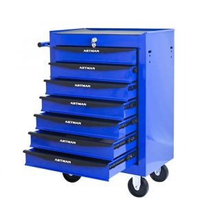 Servante datelier -Caisse a outil -Chariot &agrave; roulettes -AVEC 7 Tiroirs verrouillables rangement -Bleu -524 x 33 x 777 cm