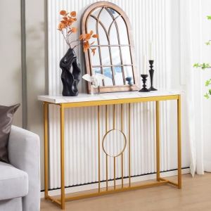 GIANTEX Console Meuble Entrée à 1 Etage Imprimée Marbre DoréTable Console Scandinave pour Entrée/SalonCadre en Fer120x 30x