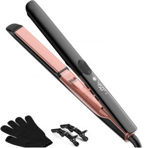 Lisseur Cheveux Plaques en Titane Lisse Chauffe Rapide Fer à Lisser Ionique Protect Écran LCD Lisseur Boucleur Cheveux 2 en 1