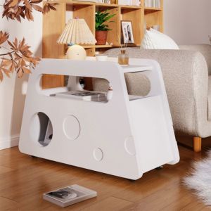 MODFU Buffet 81x33x515 cm sur roulettes design rond sécurisé - amovible en panneaux de particules blanc