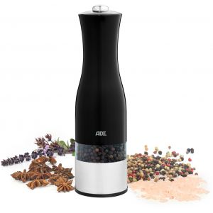 Moulin Poivre/Sel &eacute;lectrique - ADE -KITCHEN GADGETS - Acier inoxydable/plastique - H 225 cm - Inclus 6 pilles AAA - Noir
