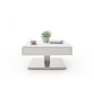Table basse pivotant avec plateau en verre blanc mat - L75 x H38 x P75 cm
