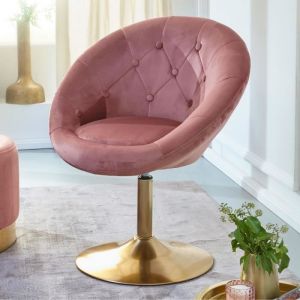 Chaise longue en velours rose - FINEBUY - Fauteuil Club Ajustable Tournante