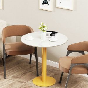 Table de Bar Ronde Table Bistrot Marbre Blanc Mange Debout Cuisine Table à Manger Doré 76×76×77cm