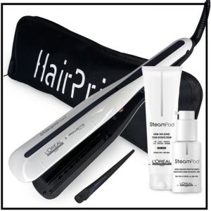 LOreal - Steampod 3 + creme cheveux epais + serum + trousse hairprice noire + barette