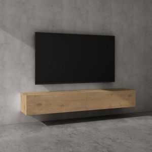 Sogood Meuble TV Bas 200 cm Armoire TV Marron Clair Table de Télévision Salon avec Portes Meuble TV Suspendu MBTV02