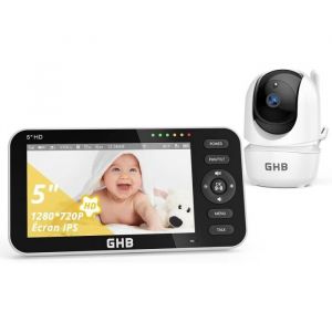 GHB Babyphone Camera Video 5 Camera Bebe 720P HD 4000mAh 350&deg; Rotation Supporte 4 Cam&eacute;ras Capteur de Temp&eacute;rature VOX Vision Noctu