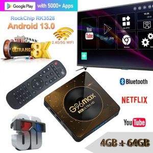 Boitier iptv Android 13 TV Box G96MAX RK3528 Smart TV Box 4 Go+64 Go de RomBox Lecteur Multimédia 8K WiFi 2.4Ghz