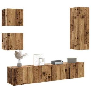 Ensemble de meuble TV mural 5 pcs-Meuble T&eacute;l&eacute; suspendu vieux bois bois ding&eacute;nierie 320817