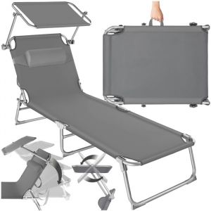 TECTAKE - Transat Chloe - Appuie-t&ecirc;te amovible toile facile &agrave; entretenir pare-soleil - en acier anthracite 161x111cm