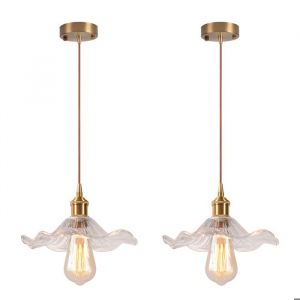 SNOGOLD 2X Suspension en Verre Moderne Vintage E27 Luminaire Abat-jour en Verre Transparent à Dentelle Lustre pour Salle à Manger
