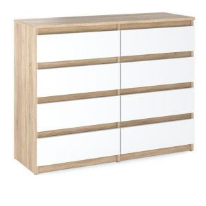 Commode 8 tiroirs - Mirabilesse - Meuble de salon - Commode chambre - Meuble rtv - Ch&ecirc;ne Sonoma / Blanc Mat 120x33.5x925