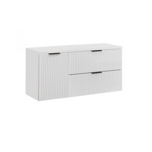 Ensemble de salle de bain NOXERA 120 cm &ndash; Meuble sous vasque suspendu blanc mat avec plan pour vasque et panier &agrave; linge