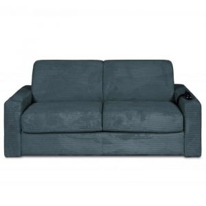 Canap&eacute; lit convertible express 160cm ARIA ouverture/fermeture AUTOMATIQUE &eacute;lectrique matelas 14cm velours c&ocirc;tel&eacute; zoom azur