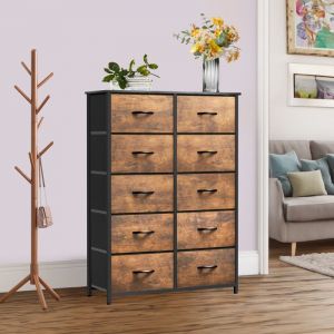 YITAHOME Commode 10 Tiroirs en Tissu Commode Chambre Meuble de RangementTour en TissuCadre Acier RobusteRouille Brun