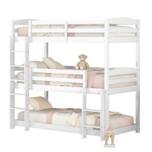 Lit superposé 90x200 cm avec 3 places - lit triple enfant en bois massif - design facilement converti - blanc