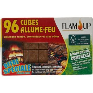 Allume-feu - FlamUp - Bois compress&eacute; - 96 cubes - Sans odeur - Allumage rapide