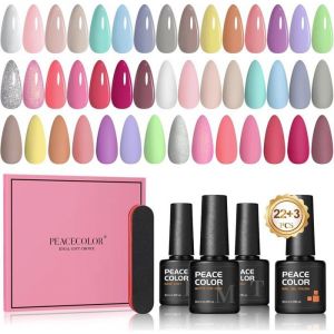 25Pcs Vernis Semi Permanent  22 Couleurs Vernis Gel Uv Semi Permanent Pastel Marron Rose Vert Violet Bleu Avec Base Coat Top[V85]