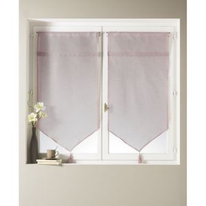 Paire de voilage à parement haut en macramé coeur Vieux rose 45x120cm