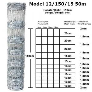 Grillage à mouton claire 2.00mm/1.80mm 150cm-12-15cm 50m Galvanisée