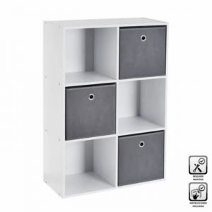 Biblioth&egrave;que &eacute;tag&egrave;re meuble de rangement coloris blanc-gris - Longueur 60 x Profondeur 28 x Hauteur 89 cm