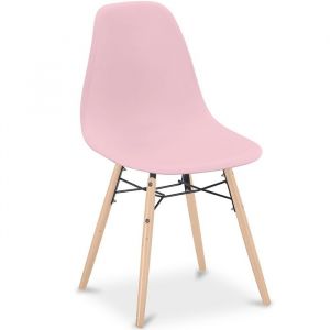 Chaise de Salle &agrave; Manger - Design Scandinave - Pieds en Bois - Lumi Rose p&acirc;le