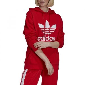 Sweat &agrave; Capuche Femme Adidas Adicolor Trefoil Rouge - Col Capuche - Manches Longues