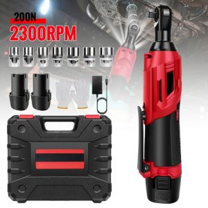 Cl&eacute; &agrave; chocs &eacute;lectrique sans balais Jeu de cl&eacute;s &agrave; cliquet sans fil 200Nm 90&deg; cl&eacute; angulaire 3/8 et jeu de 7 douilles 2 piles