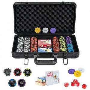 COSTWAY Mallette de Poker en Aluminium - 300 Jetons - 2 Jeux de Cartes - 5 Dés et 3 Jetons de Croupier Coffret de Poker Noir
