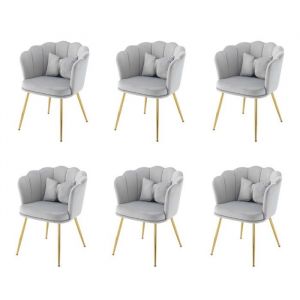 Chaise Lot De 6 chaises salon velours modernes dossier p&eacute;tales pieds m&eacute;tal dor&eacute; coussin papillon pour chambre/salle &agrave; manger