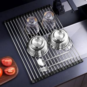 Egouttoir Vaisselle &Eacute;gouttoir &agrave; Vaisselle Pliable pour Evier Egouttoir Vaisselle INOX43x35 cm Egoutoire Vessaille Polyvalent No