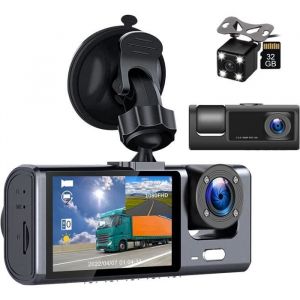 3 Lens Dashcam Voiture Avant Arriere Camera Embarquée Voiture 1080P Dash Cam Avec Capteur G Enregistrement En Boucle Vision[J136]